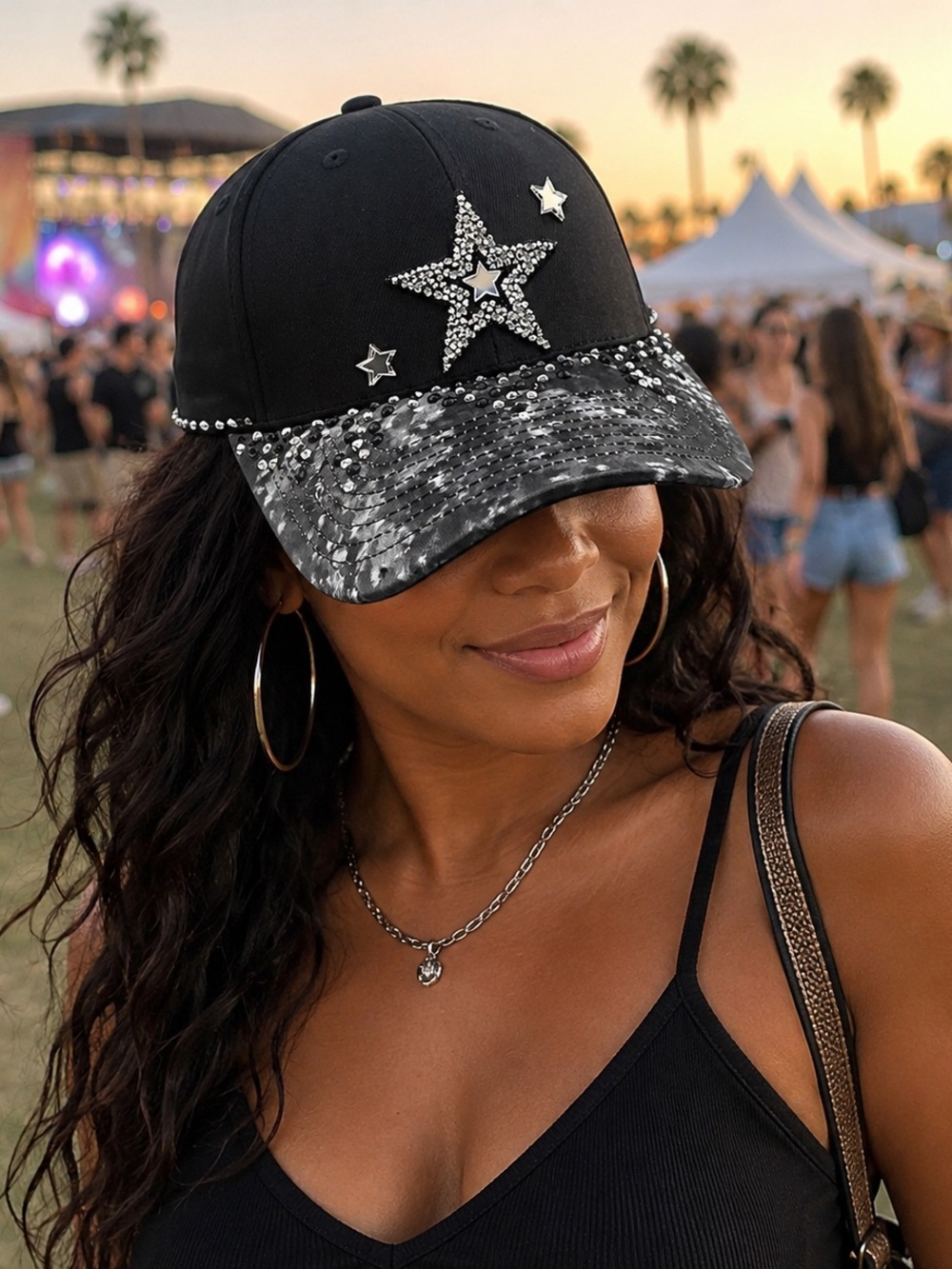 Crystal Stars Hip Hop style Shiny Bling Black Gray Mineral Freeze Cap Hat